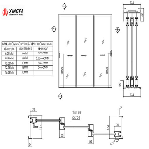 Các Thông Số Kỹ Thuật Cửa Đi Mở Trượt 3 Cánh Nhôm Xingfa