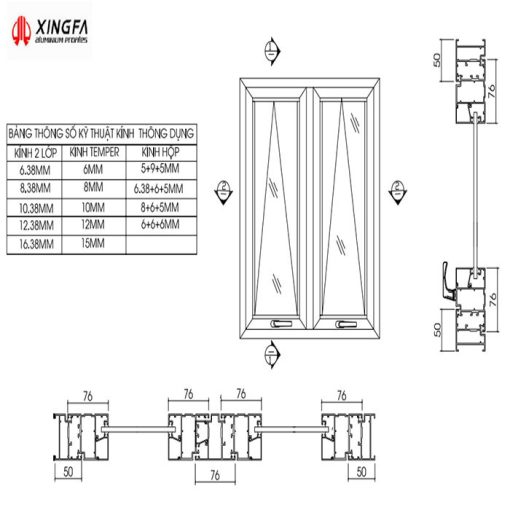 Thông Tin Kỹ Thuật Cửa Sổ Mở Hất 2 Cánh Nhôm Xingfa Chất Lượng