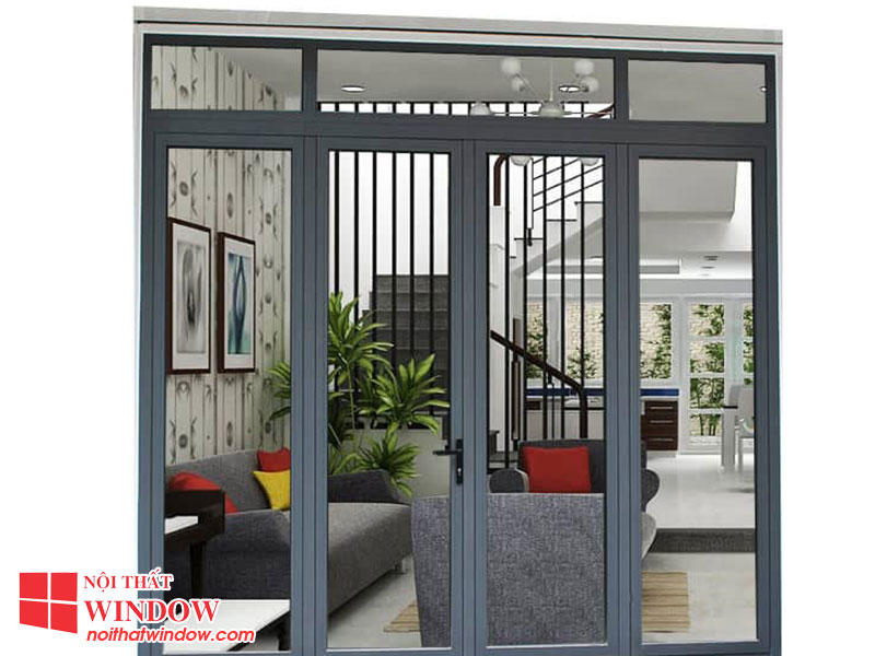 Mẫu cửa đi nhôm Xingfa 4 cánh mở quay, mở lùa
